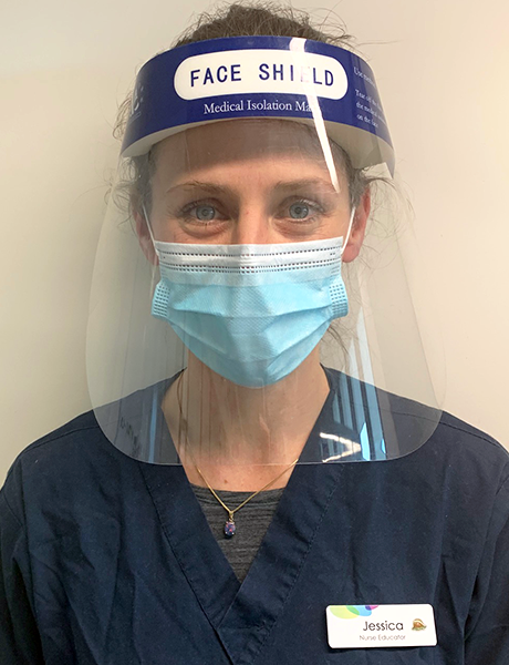 Jessica donning PPE during the COVID-19 lockdown in Melbourne