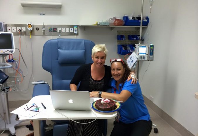Kylie Miller and a much-loved nurse, the late Vanessa Cameron, during her treatment at Bairnsdale Regional Health Service