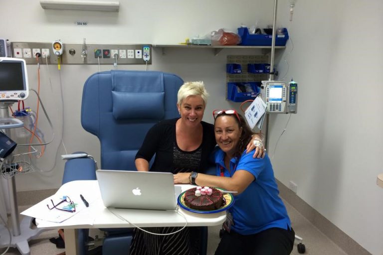 Kylie Miller and a much-loved nurse, the late Vanessa Cameron, during her treatment at Bairnsdale Regional Health Service Kylie Miller and a much-loved nurse, the late Vanessa Cameron, during her treatment at Bairnsdale Regional Health Service