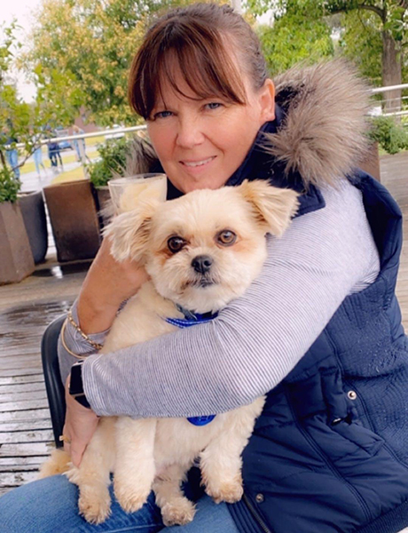 Marilyn with her dog during lockdown