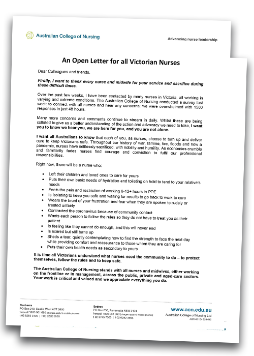 Open Letter for Nurses of Victoria