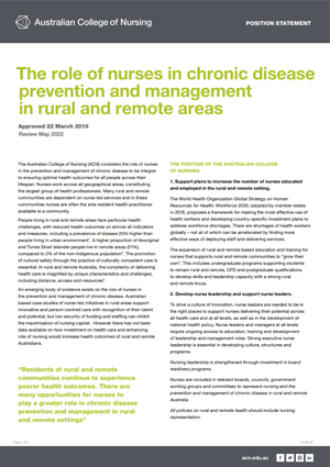 The role of nurses in chronic disease prevention and management in rural and remote areas The role of nurses in chronic disease prevention and management in rural and remote areas