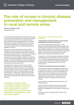 The role of nurses in chronic disease prevention and management in rural and remote areas