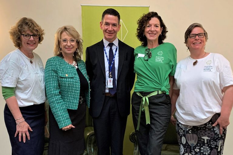 tasmania-region-event-group-1800×1200 A Group photo with the Tasmanian Region Chair, Deputy Chair, Communications Officer and Ben Foreman MACN, and Chief Nurse Francine Douce MACN.