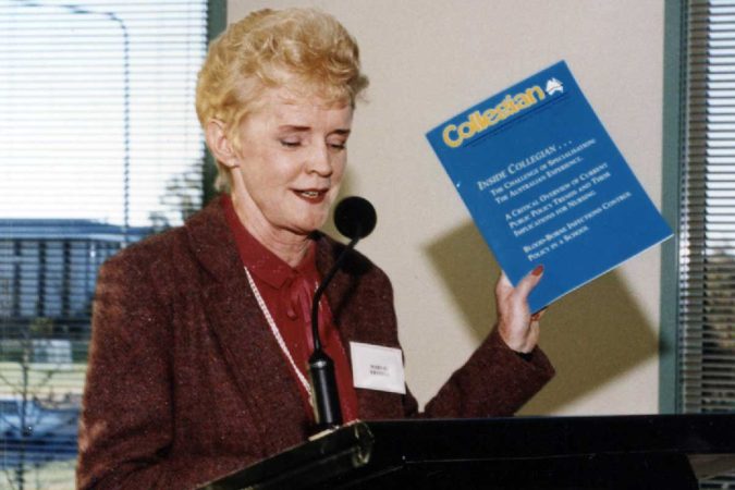 Mary Jo Kroeber, FRCNA, RCNA President , launching 'Collegian'; the Journal of the Royal College of Nursing, Australia in 1994